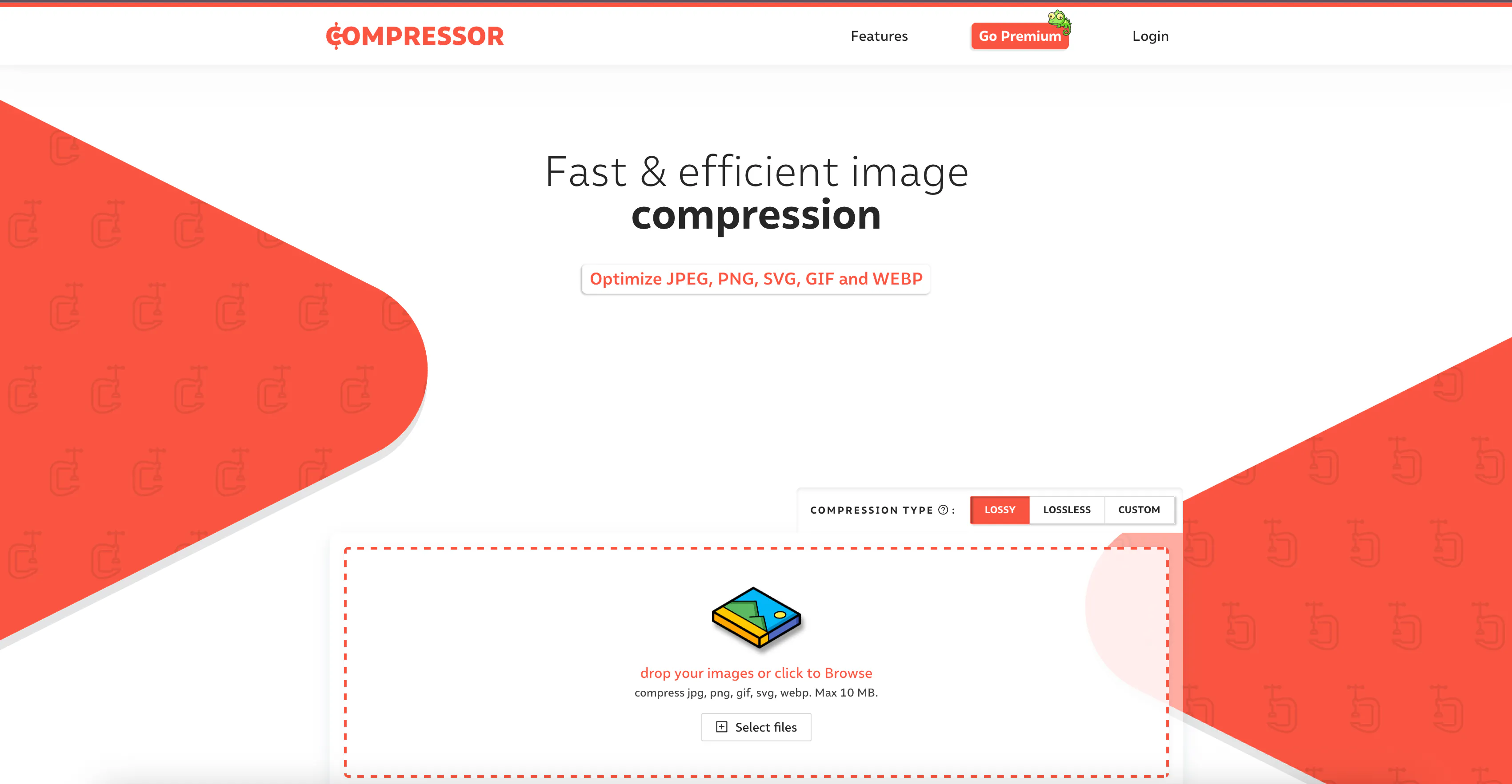 Compressor.io interface showing lossy and lossless compression options