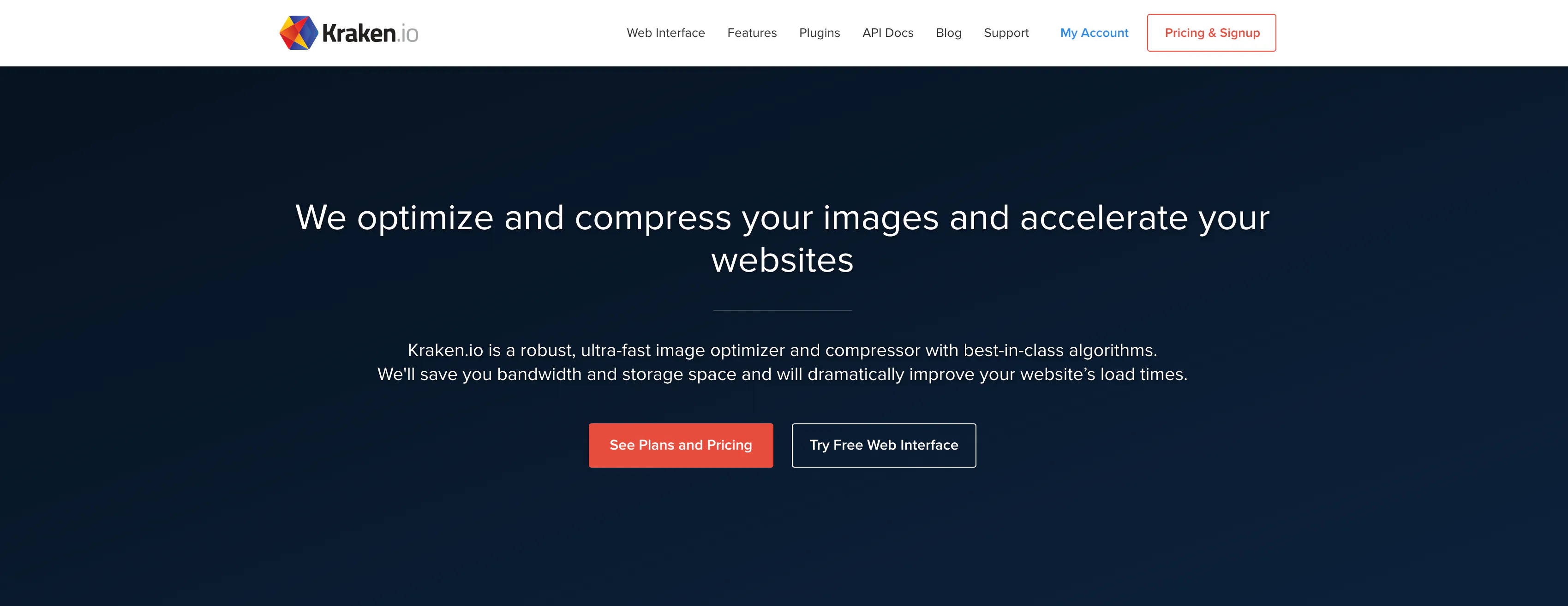 Kraken.io interface showing API-focused compression options